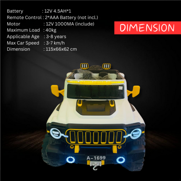 Kids Riding Battery Jeep – 1699 White | 4X4 with LED & RGB Light & Music