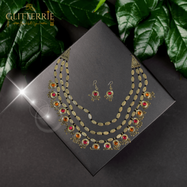 Glitterrie Antique Oxidised Silver Plated Tribal Jewelry Necklace Earring Set for Women & Girls