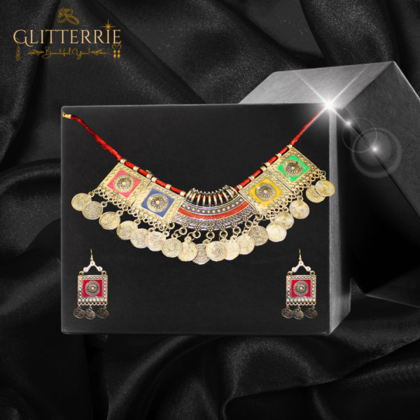 Glitterrie fashion Multicolor Oxidized Choker Necklace Set - Girls & Women - Casual & Party Wear