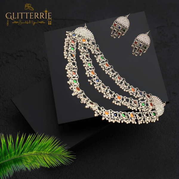 Glitterrie Latest Boho Trible Meenakari Black Metal Oxidized Choker Necklace Jewelry Set Women for Girls
