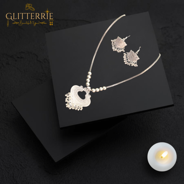 Glitterrie Vintage Inspired Oxidized Crafted Chain Ethnic Necklace with Ear rings
