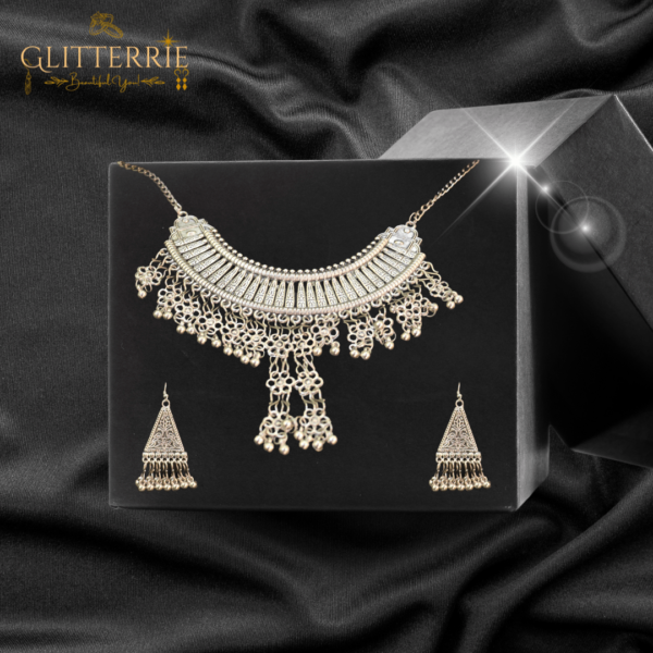 Glitterrie Oxidized Antique Necklace with Ear Rings - For Girls & Women - Part, Casual Wear