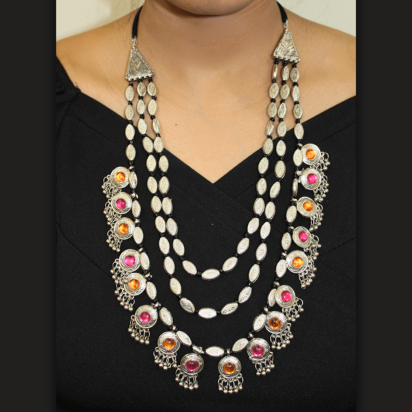 Oxidised Silver Plated Tribal Necklace with Earrings