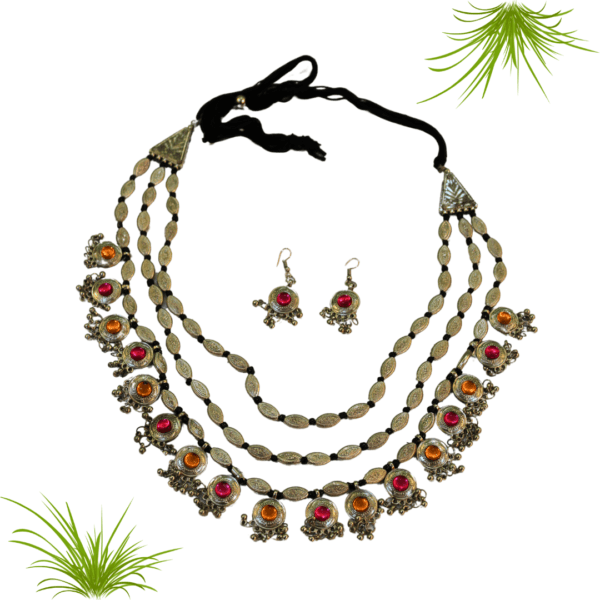 Glitterrie Antique Oxidised Silver Plated Tribal Jewelry Necklace Earring Set for Women & Girls