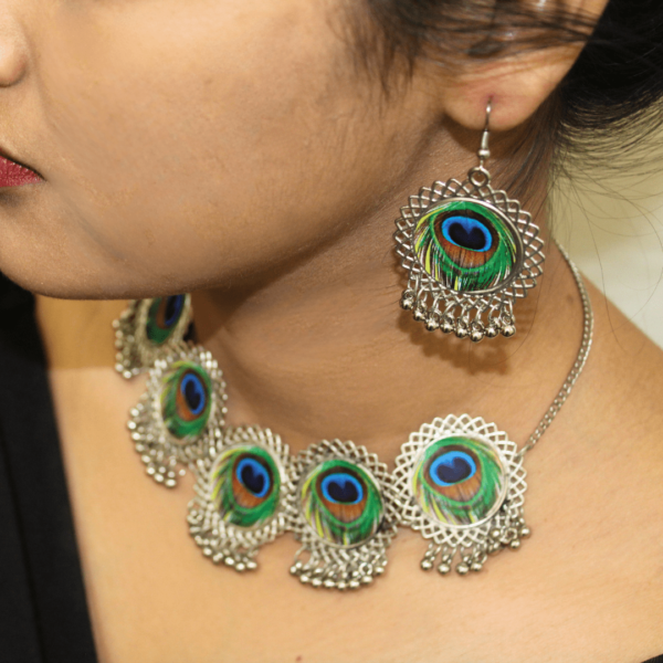 Glitterrie Artificial Peacock Design Necklace with Earrings Jewellery for Women and Girls