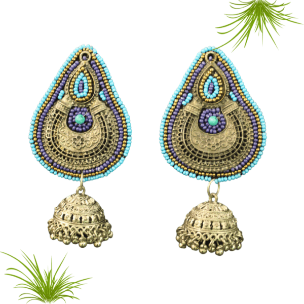 Beatal leaf shape Oxidised Silver Jhumka