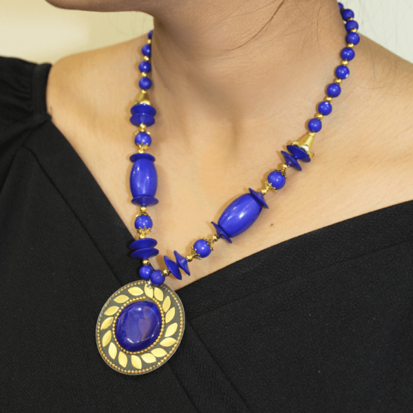 Glitterrie Gold plated Brass, Round shape, Lapis semi precious stone, Fashion necklace set, Tibetan Jewelry Women