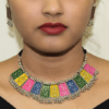 Multicolor Afghani Silver Alloy Necklace with Earrings