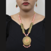 Oxidized Gold Pink Moti Samosa Necklace