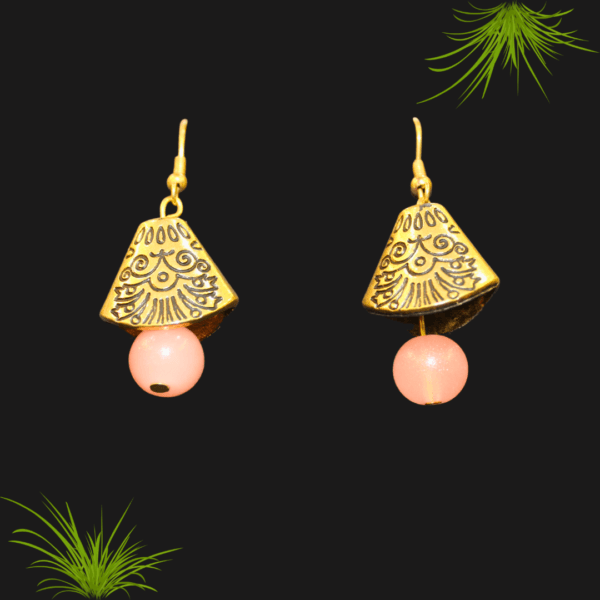 Glitterrie Oxidized Gold Pink Moti Samosa Golden Round Sun Design Necklace set for girls or women