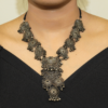Oxidised Silver Plated Black Floral Necklace