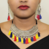 Oxidised Multi-thread Multicolor Necklace with Earrings