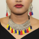 Oxidised Multi-thread Multicolor Necklace with Earrings