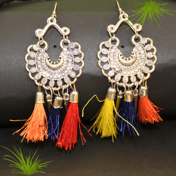 Glitterrie Women Oxidised Earring & Necklace Set | Multicolor | Multi thread | Girls & Women