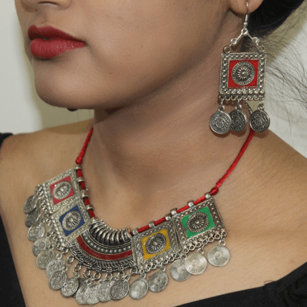 Glitterrie fashion Multicolor Oxidized Choker Necklace Set - Girls & Women - Casual & Party Wear