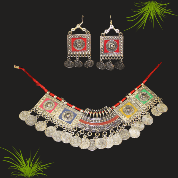 Glitterrie fashion Multicolor Oxidized Choker Necklace Set - Girls & Women - Casual & Party Wear
