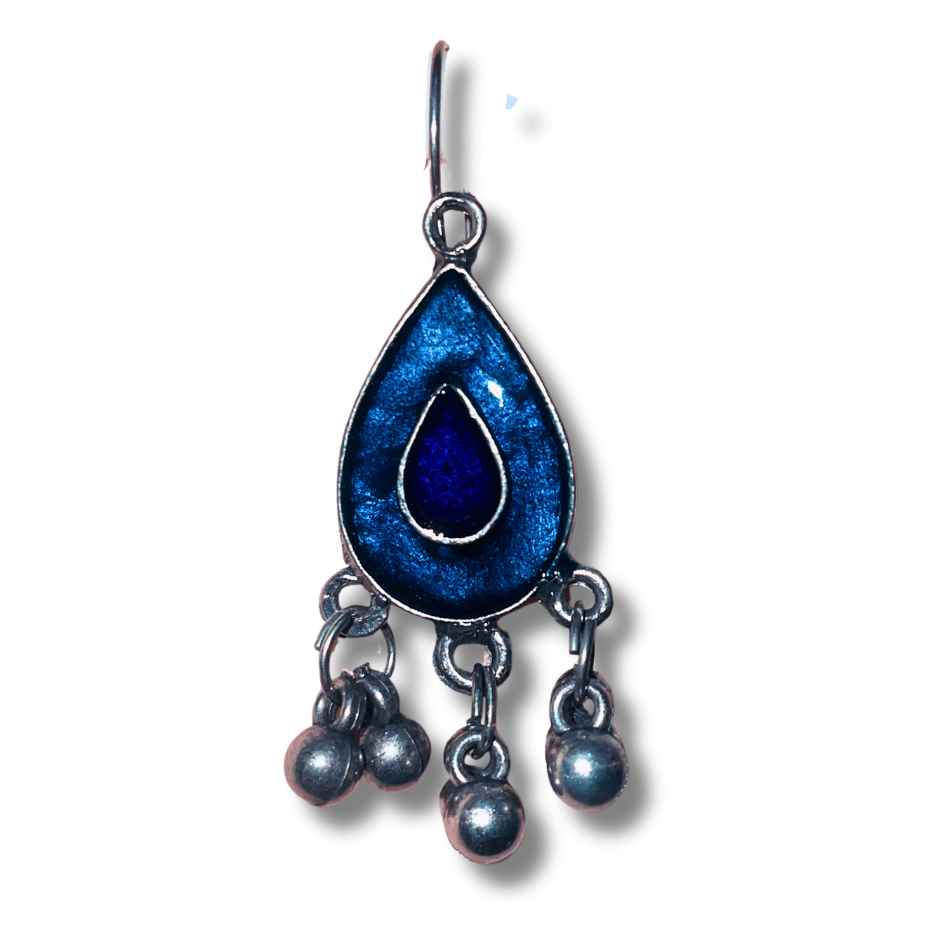 Oxidized Crafted Blue Earrings Vintage Inspired - Glitterrie
