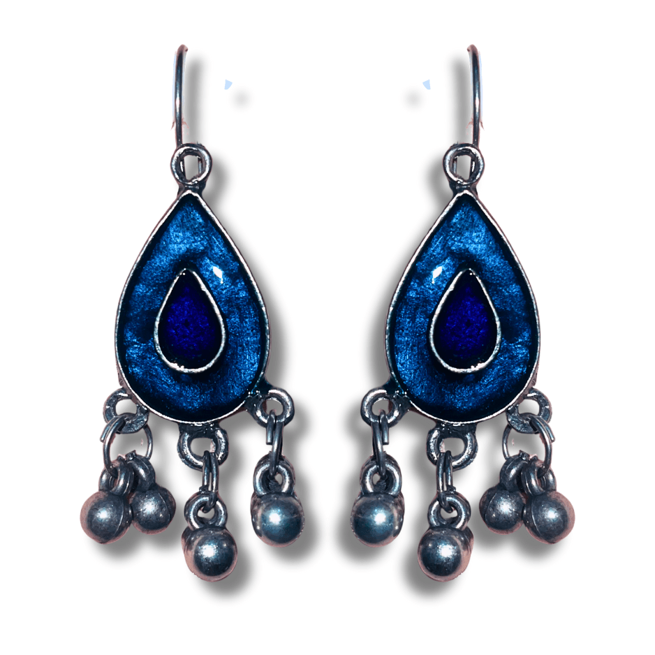 Oxidized Crafted Blue Earrings Vintage Inspired - Glitterrie