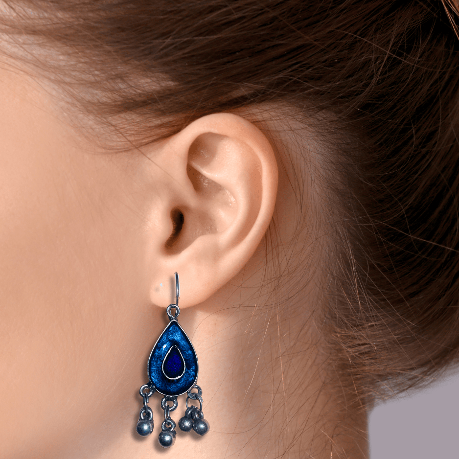 Oxidized Crafted Blue Earrings Vintage Inspired - Glitterrie