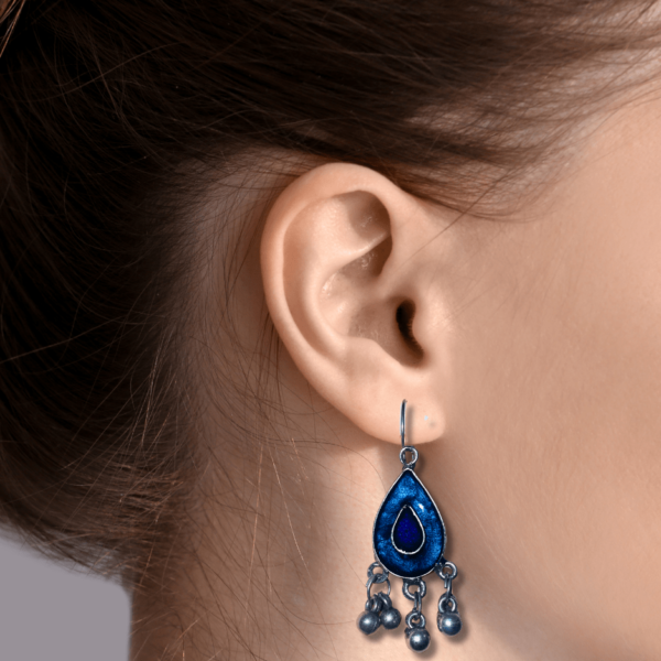 Oxidized Stylish Jhumki - Daily Earring Fashion Jewelry Gift for Women & Girls - Blue Dark Blue