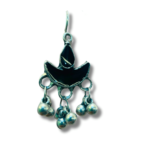 Vintage Inspired Oxidized Crafted Black Diya Earrings - Glitterrie