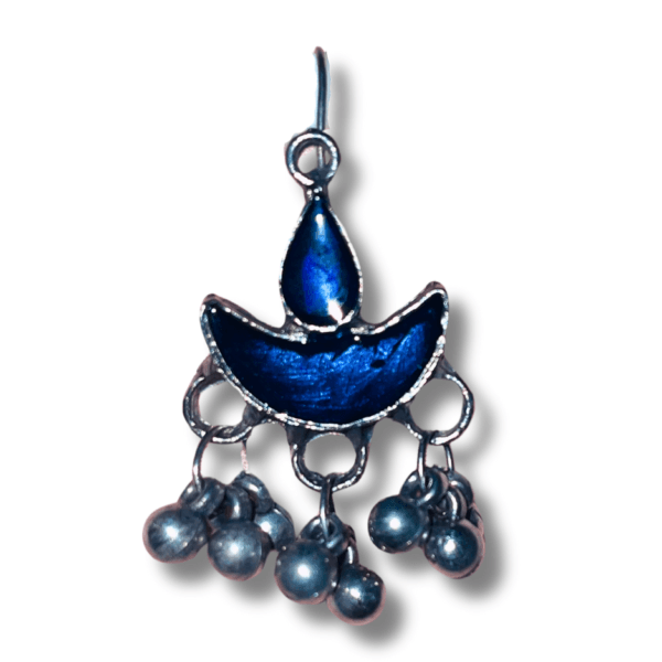 Oxidized Crafted Blue Diya Earrings - Glitterrie