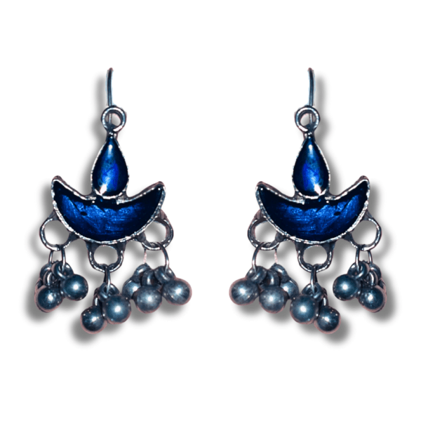 Oxidized Stylish Jhumki - Daily Earring Fashion Jewelry Gift for Women & Girls - Diya Blue & Dark Blue