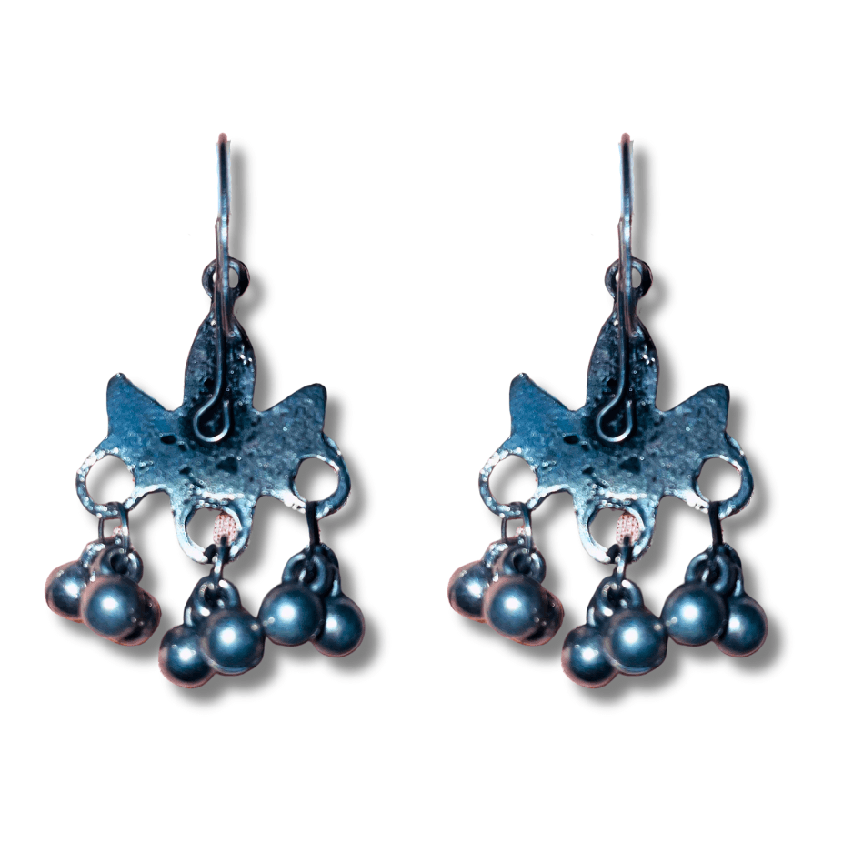 Oxidized Crafted Blue Diya Earrings - Glitterrie