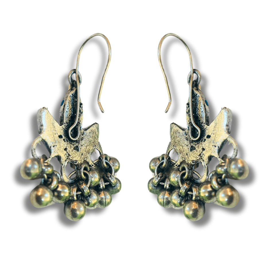 Oxidized Crafted Blue Diya Earrings - Glitterrie