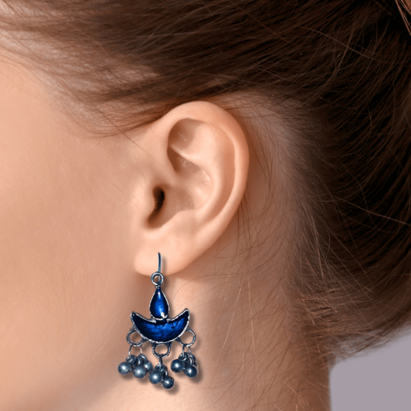 Oxidized Stylish Jhumki - Daily Earring Fashion Jewelry Gift for Women & Girls - Diya Blue & Dark Blue