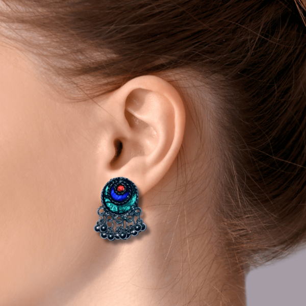 Oxidized Stylish Jhumki - Daily Earring Fashion Jewelry Gift for Women & Girls - Peacock