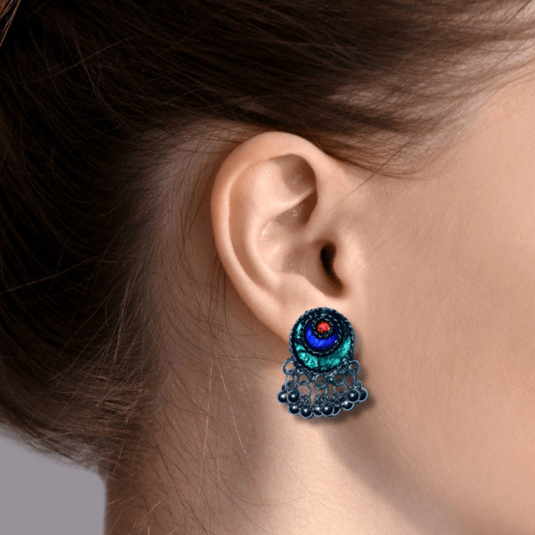 Oxidized Stylish Jhumki - Daily Earring Fashion Jewelry Gift for Women & Girls - Peacock