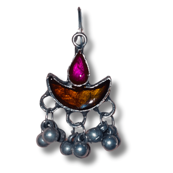 Oxidized-Crafted Orange-Pink Diya Earrings - Glitterrie