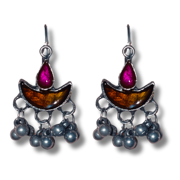 Oxidized Stylish Jhumki - Daily Earring Fashion Jewelry Gift for Women & Girls - Orange Pink