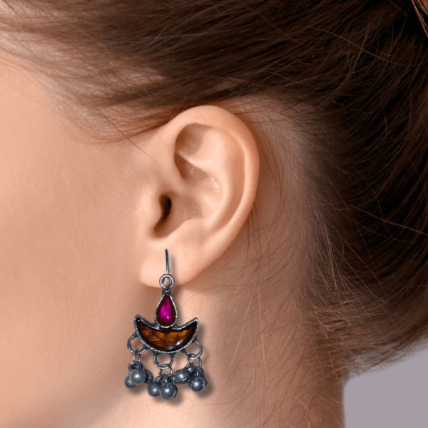 Oxidized Stylish Jhumki - Daily Earring Fashion Jewelry Gift for Women & Girls - Orange Pink