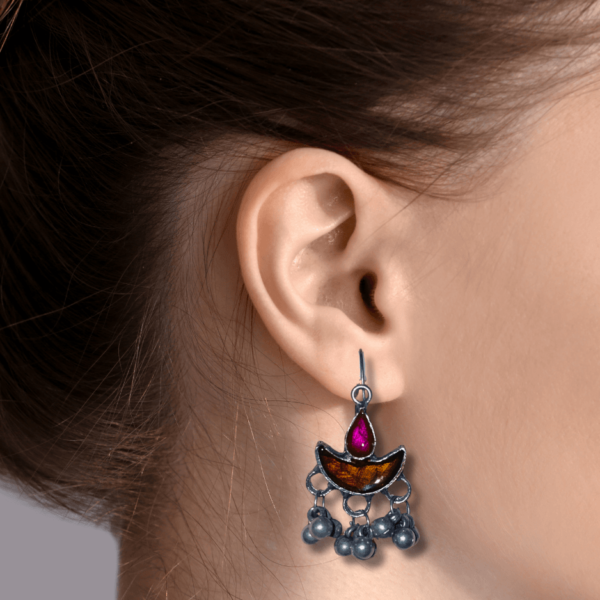 Oxidized Stylish Jhumki - Daily Earring Fashion Jewelry Gift for Women & Girls - Orange Pink