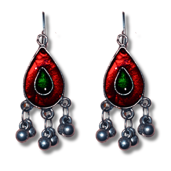 Oxidized Stylish Jhumki - Daily Earring Fashion Jewelry Gift for Women & Girls - Red Green