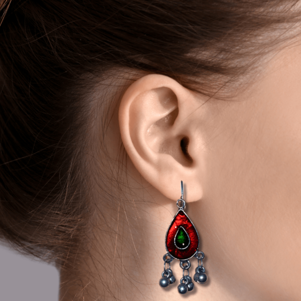 Oxidized Stylish Jhumki - Daily Earring Fashion Jewelry Gift for Women & Girls - Red Green