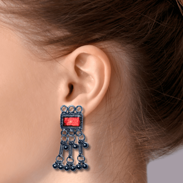 Oxidized Stylish Jhumki - Daily Earring Fashion Jewelry Gift for Women & Girls - Red