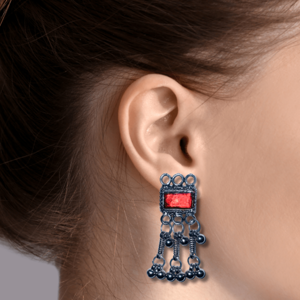 Oxidized Stylish Jhumki - Daily Earring Fashion Jewelry Gift for Women & Girls - Red