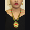 Oxidized Green Maroon Mot Samosa Necklace with Earrings
