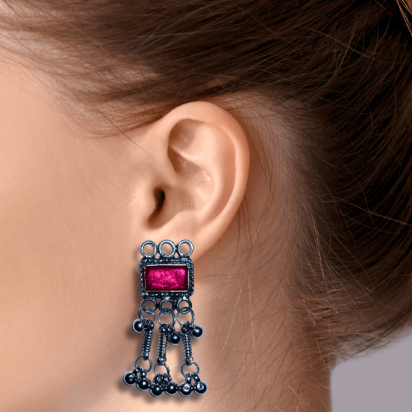 Oxidized Stylish Jhumki - Daily Earring Fashion Jewelry Gift for Women & Girls - Pink