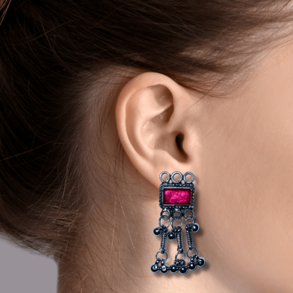 Oxidized Stylish Jhumki - Daily Earring Fashion Jewelry Gift for Women & Girls - Pink