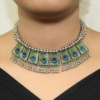 Peacock Feather Motif Garba Necklace with Earrings