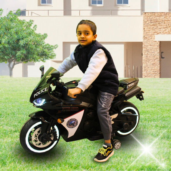 Kids Ride-on Battery Operated Bike - R1 Police Black - PehliSawari