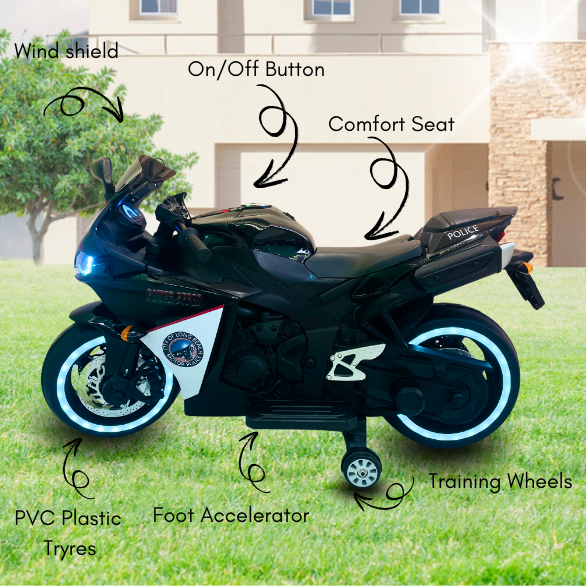 Kids Battery Operated Bike - R1 Police - Black