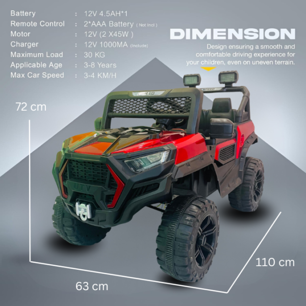 Kids Riding Battery Jeep – UTV Red - 4X4 with LED & RGB Light & Music, Drive 1 to 9 Years Boys Girls