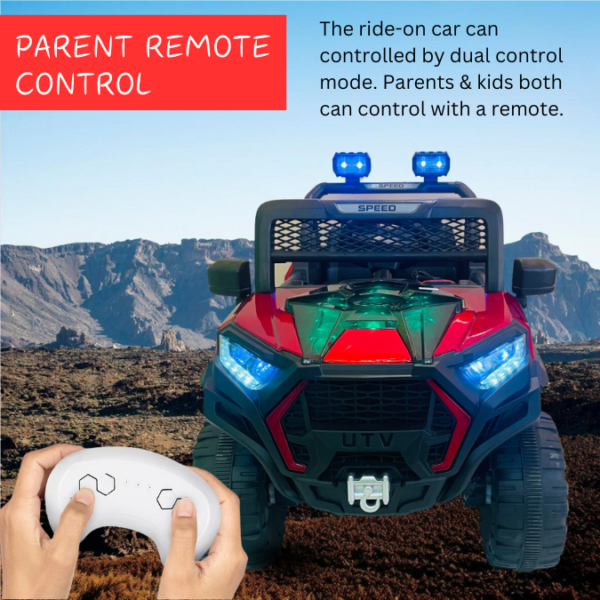 Kids Riding Battery Jeep – UTV Red - 4X4 with LED & RGB Light & Music, Drive 1 to 9 Years Boys Girls