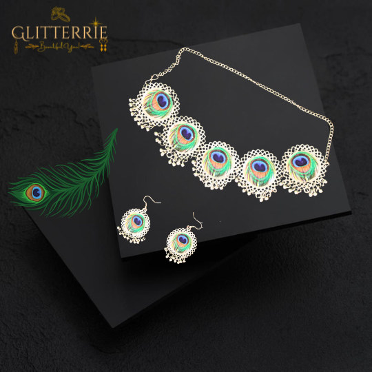 Glitterrie Artificial Peacock Design Necklace with Earrings Jewellery for Women and Girls