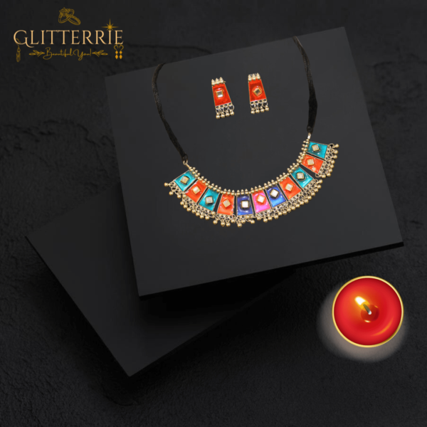 Glitterrie Multicoloured Meenakari Silver Choker - Necklace for Women and Girls